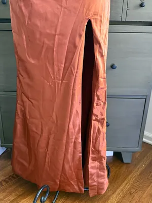 Amazon Elegant Copper Satin Bridesmaid Dress with Thigh Slit thumbnail 3
