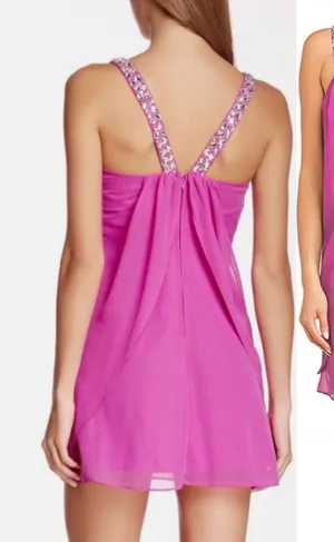 hailey logan Adrianna Papell hot pink( Fuchsia)rhinestone Chiffon short dress 7 thumbnail 1