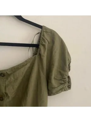 Love Tree Green Square Neck Linen Blend Midi Dress Cap Sleeve thumbnail 3