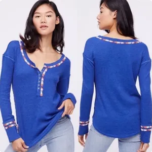 We The Free Royal Blue Rainbow Thermal Henley Long‎ Sleeve Top thumbnail 9