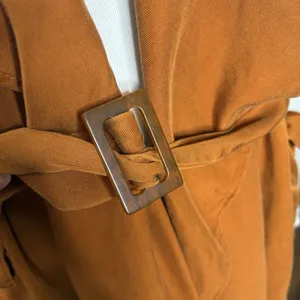 Zara Drawstring Belt Orange Trench Coat Size Medium Womens Pockets Long sleeve thumbnail 3