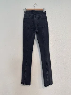reformation camilla vintage erie black high waisted back ankle zip flare jean thumbnail 7