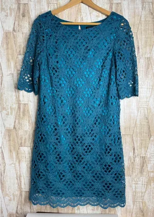 JAX Turquoise Floral Lace Overlay Shift Dress NWT Size 12 Y2K‎ thumbnail 1