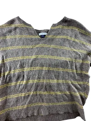 American Eagle Outfitters Gray V-Neck Sweater with Yellow Stripes thumbnail 4