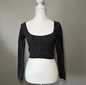 ZARA Crop Top Sweater LIMITLESS CONTOUR COLLECTION BLACK SILVER Size XS thumbnail 2