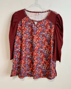 Cato‎ Floral 3/4 puff sleeve top red purple size XL thumbnail 1