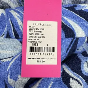 NWT Lilly Pulitzer M (8)‎ Avery Crop Palazzo Pants High Tide Beach Resort $118 thumbnail 7