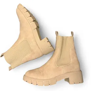 Tan Lug Sole Chelsea Boots Ribbed Sock Ankle Beige Platform Booties thumbnail 1