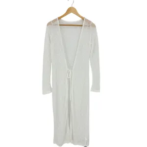 Missguided Longline Tie Front Cardigan Womens Medium White Sheer‎ Textured NWT thumbnail 2