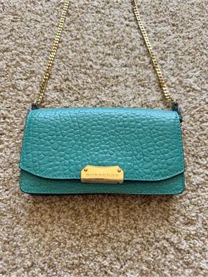 Burberry Madison Wallet on a Chain Pebble Leather Crossbody Bag in Aqua Teal thumbnail 2