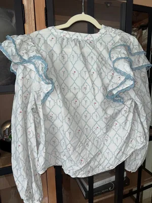 Shop The Mint Rendezvous Medallion Blouse block print top ruffle floral lace thumbnail 3
