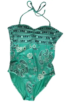 Aerie‎ Paisley One Piece Swimsuit S Seafoam Green Floral Tie Neck Bathing Suit thumbnail 1