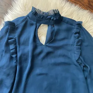 Amaryllis Blue Cut-Out Ruffle Trim Long Sleeve Blouse thumbnail 2