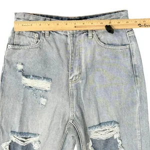 White Fox Light Wash High Rise Distressed Denim Straight Mom Jeans Size S 26" thumbnail 4