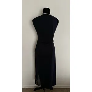 Zara Knit Asymmetrical Combination Color Block Midi Dress Black/Navy Blue Sz S thumbnail 3