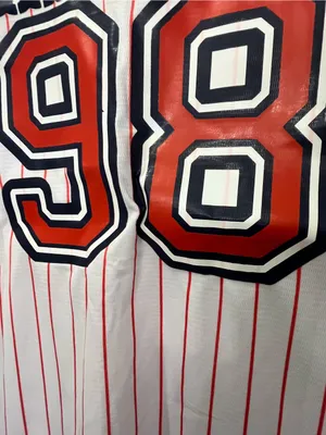 98’ Braves wallen 98White Button Baseball Jersey with Red Pinstripes thumbnail 5