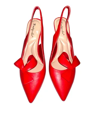 Feetquake brand beautiful red pointy toe sling back kitten 3” heels thumbnail 4