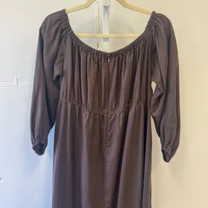 DISSH Linen Boho Western Off The Shoulder Midi Dress Cutouts Brown‎ Sz 12 thumbnail 6
