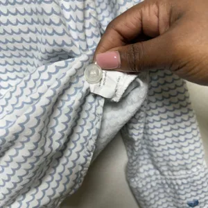 Petite‎ Plume Women 100% Cotton Pajama Top S Blue White Scallop Wave Button Down thumbnail 3