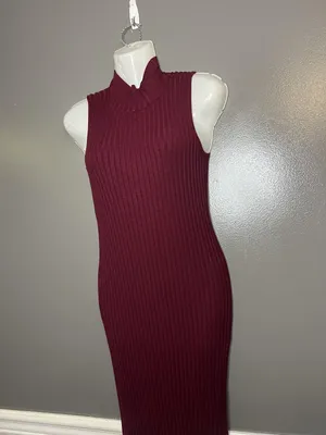 Knit & Love Dress Womens Medium Ribbed Sleeveless Mock Neck Midi Bodycon thumbnail 5