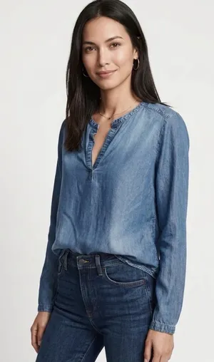 cloth & stone Washed Blue Denim-Effect Long-Sleeve Top thumbnail 1