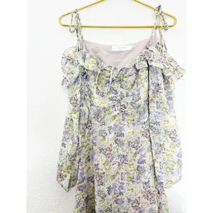 ASTR The Label Anastasia Cutout Mini Dress Small Ivory Lilac Floral Cottagecore thumbnail 11