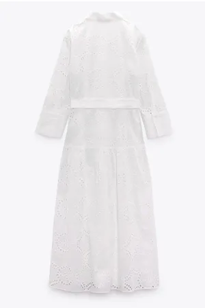 ZARA white lace long sleeve maxi dress with waist belt boho summer vacation thumbnail 13