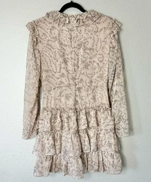 Bardot Alessia Tan Frill Ruffled Long Sleeved Mini Dress Size Medium 8 thumbnail 5