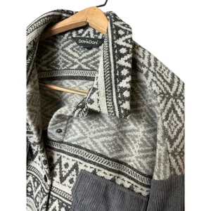 Davi‎ & Dani Womens 1XL Grey Aztec Corduroy Mixed Media Oversized Shacket Jacket thumbnail 5