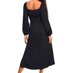 NWT‎ Lulus Long Sleeve Smocked Waist Midi Dress Black Size XS Babydoll Milkmaid thumbnail 2