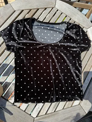 Abercrombie & Fitch Black Velvet Polka Dot Top Size Medium thumbnail 2