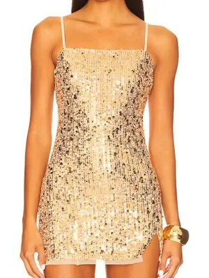 NWT Free People Midnight Kiss Sequined Mini Slip Dress Gold Size XS Retail $98 thumbnail 1