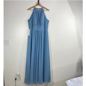 Azazie Bonnie Bridesmaid‎ Dress A16 Steel Blue Halter A-Line Floor-Length Maxi thumbnail 4