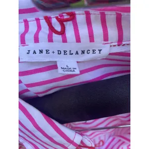 Jane + Delancey Pink White Striped Heart Embroidered Button Down Shirt Large thumbnail 3