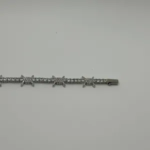 Mens Moissanite Barbwire Tennis Bracelet 8 Inch Real Silver Iced Plated Bold thumbnail 3