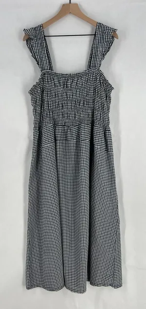 Old Navy Poplin Maxi Dress Womens 2XL Navy White Check‎ Stretch Square Neck thumbnail 1
