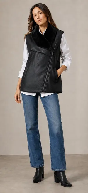 Cupcakes and Cashmere Faux Shearling Vest Size M Black Moto Aviator Quiet Luxury thumbnail 1