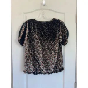 Madewell Velvet Split Sleeve Ruffle Hem‎ Floral Top Black Brown K2795 XS thumbnail 10