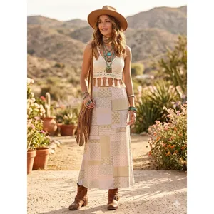 See You Monday Los Angeles Patchwork Floral Shell Maxi Skirt Pink Green Small‎ thumbnail 4