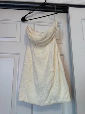 Oh Polly Embellished Strapless Cowl Neck Mini Dress in Ivory thumbnail 4