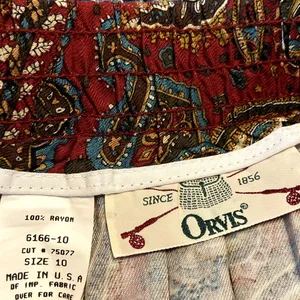 Vintage Orvis Maxi Skirt Pleated USA Whimsigoth Paisley Elastic Waist Red 10 28" thumbnail 3