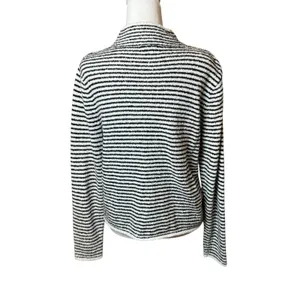 J.Crew Factory‎ Striped Mockneck Pullover Sweater Ivory Black Medium Preppy Twee thumbnail 4