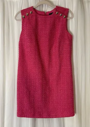Ann Taylor Pink Tweed Shoulder Button Shift Dress - Size 4 thumbnail 1