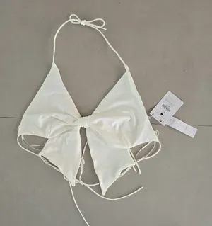NWT! Bershka White Bow Tie Open Back Top Size S thumbnail 1