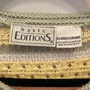 Basic Editions Vintage Striped Pointelle Knit Sweater Pastel XL USA‎ Cottagecore thumbnail 3