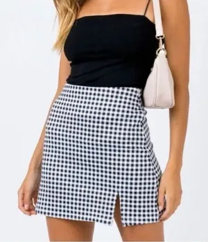 Princess Polly‎ Black and White Gingham Slit Skirt Size 6 NWT thumbnail 1