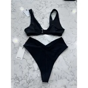 NWT Quince Black Italian Plunge Bikini Top & V Cut Bottom Set Size Small thumbnail 2