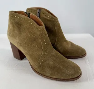 Frye Nora Suede Studded Booties‎ in Olive Green Size 8 thumbnail 1