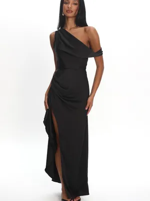 NWT Selfie Leslie Sensations‎ Off Shoulder Satin Maxi Dress Black Womens Size M thumbnail 5