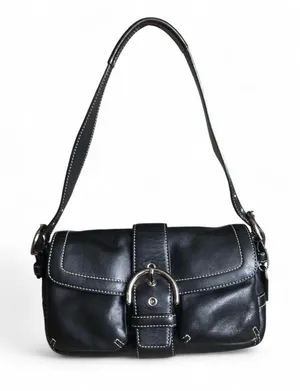 Black Leather Shoulder Bag with Buckle Detail thumbnail 1